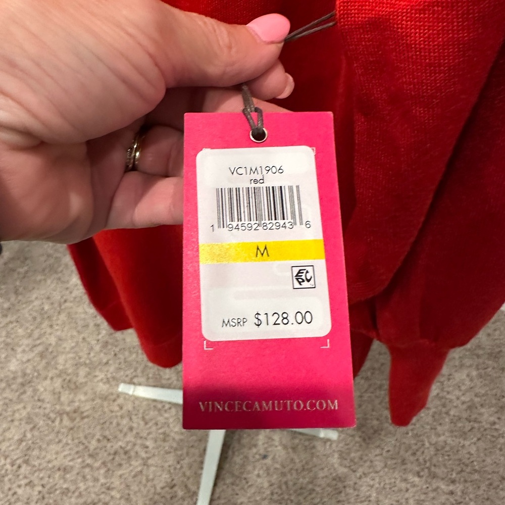 Vince Camuto Red Knit Dress Puff Sleeve Midi Spring Event Dress Size M NWT - Picture 5 of 11